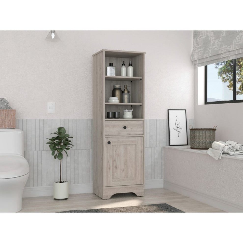DEPOT E-SHOP Norwalk Linen Cabinet with Drawer, Light Gray, Cabinet