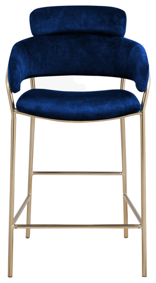 Yara Beige Velvet Upholstered Counter Stool, Navy