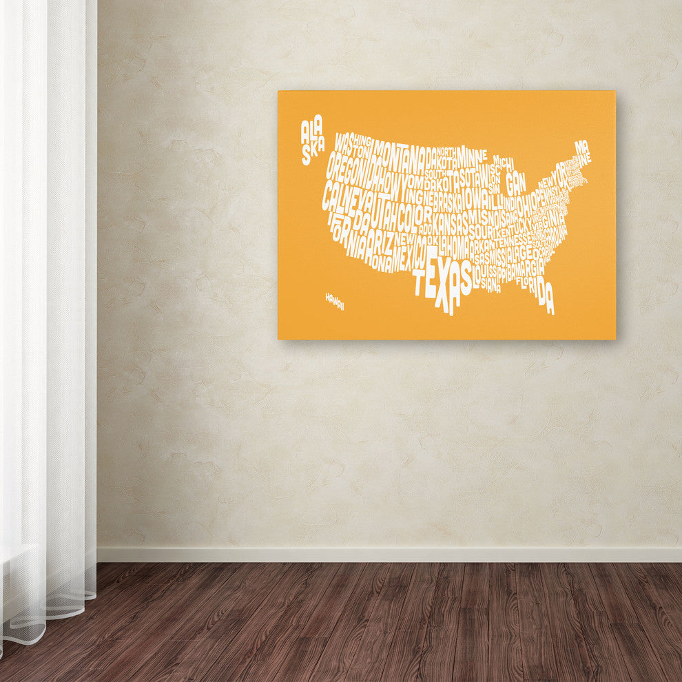 'USA States Text Map - Sunset' Canvas Art by Michael Tompsett