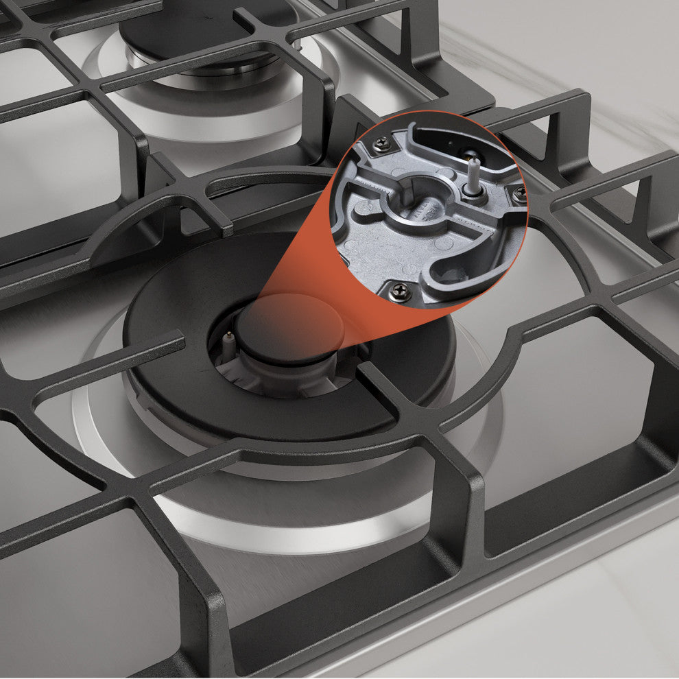 30-in Built-in Gas Cooktop with 5 Sealed Burners - LPG Convertible in Stainless