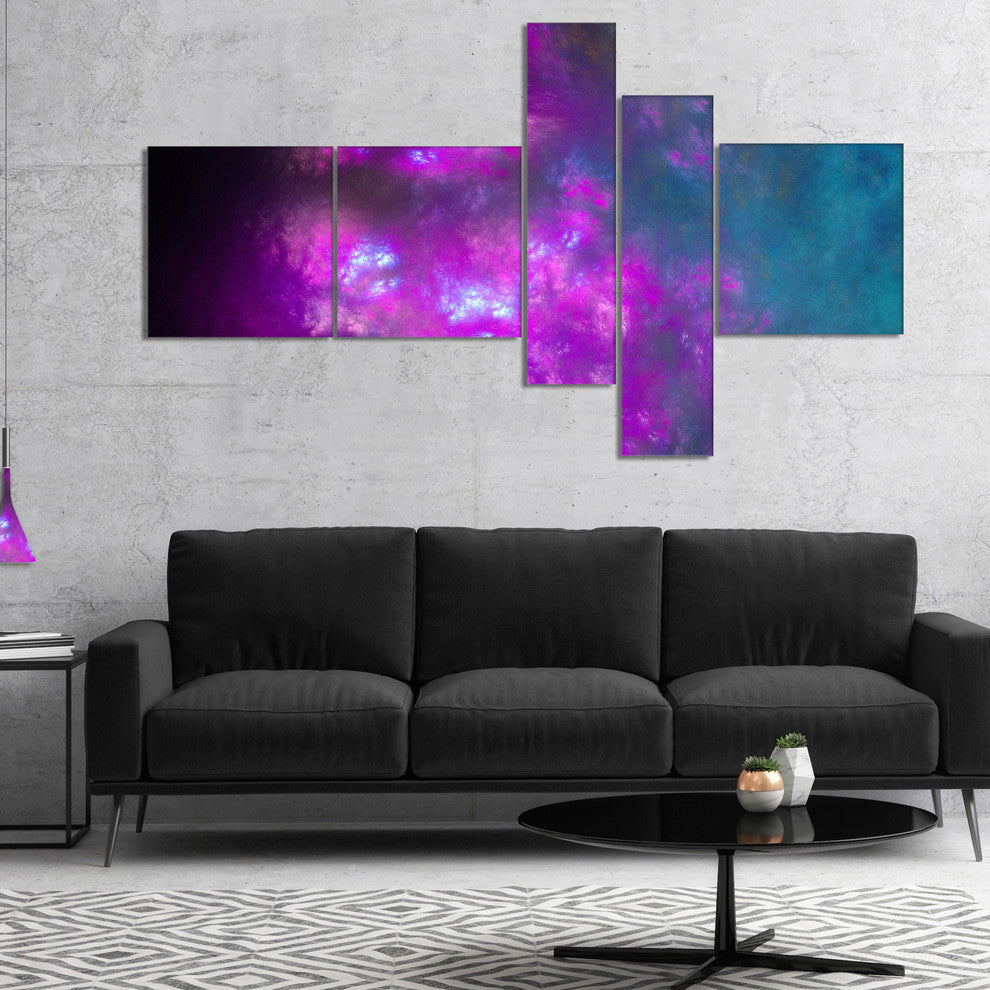Purple Blue Starry Fractal Sky, Abstract Canvas Art Print, 60"x32", 5 panels