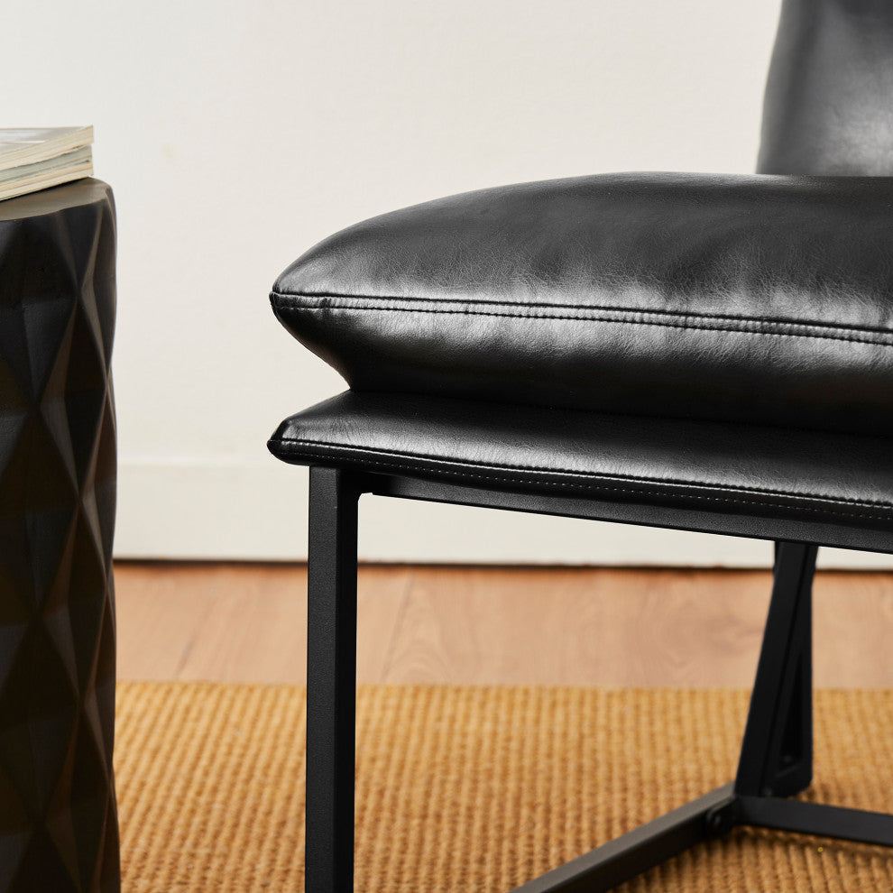 Set of 2 Modern Thick Leatherette Accent Chair, Black