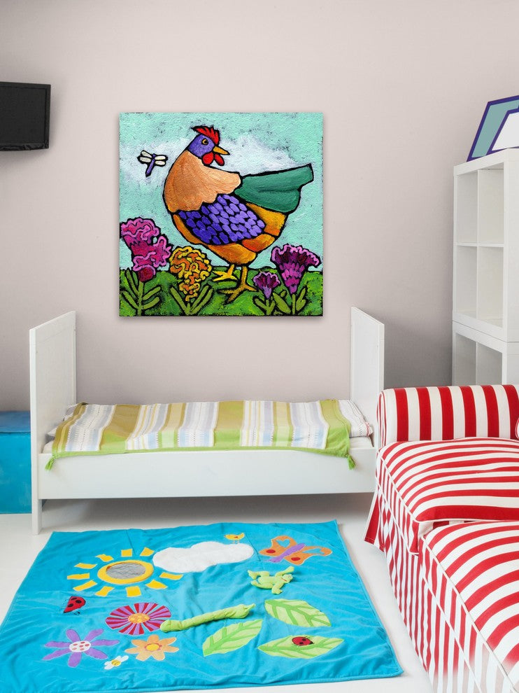 Marmont Hill, "Hen with Cockscomb" by Janet Nelson on Wrapped Canvas, 48x48