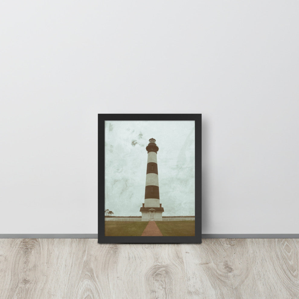 Aged Bodie Lighthouse Landscape Framed Photo Paper Wall Art Prints, Black, 11" X 14"