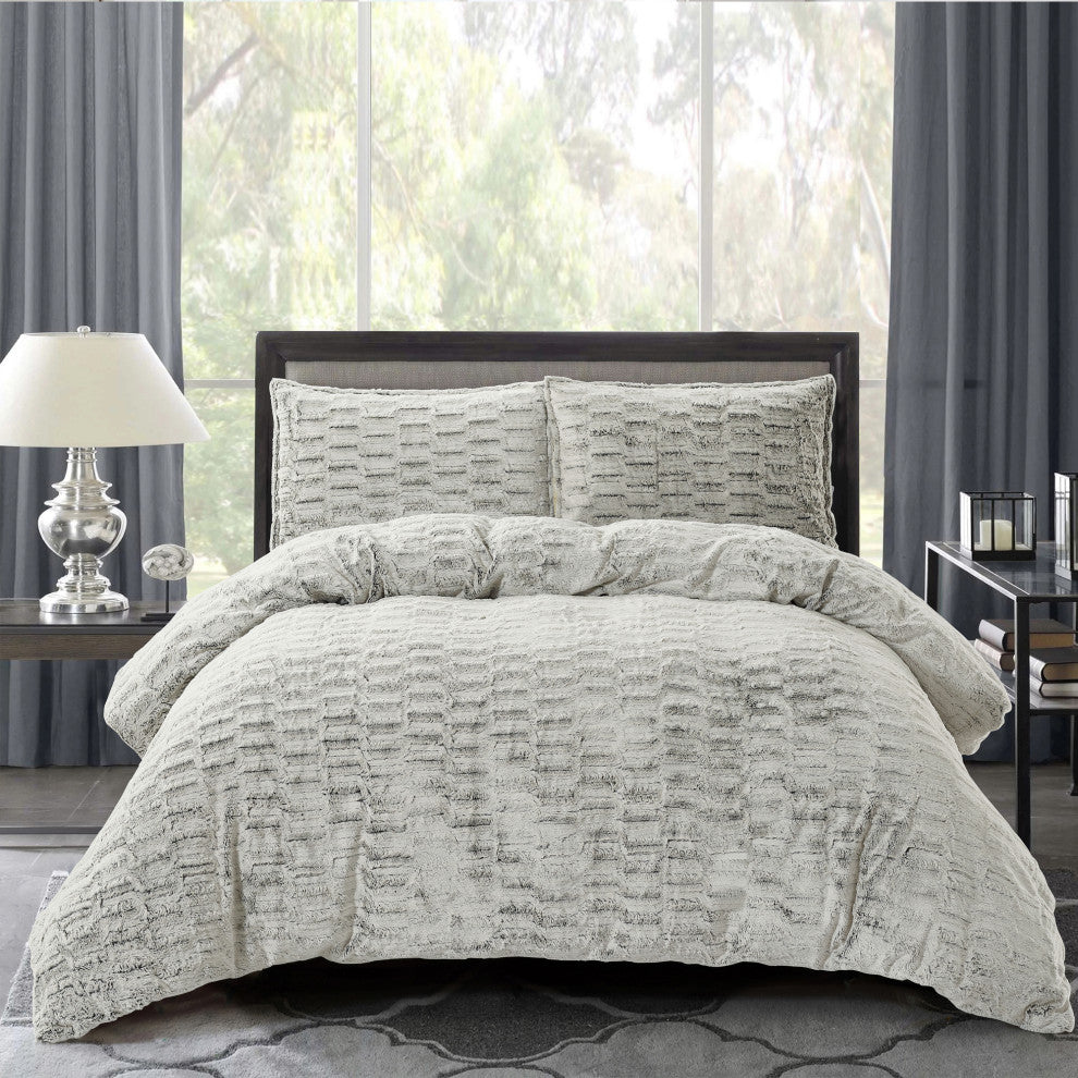 3 Piece Faux Fur Set Duvet, Angela, 102" X 90