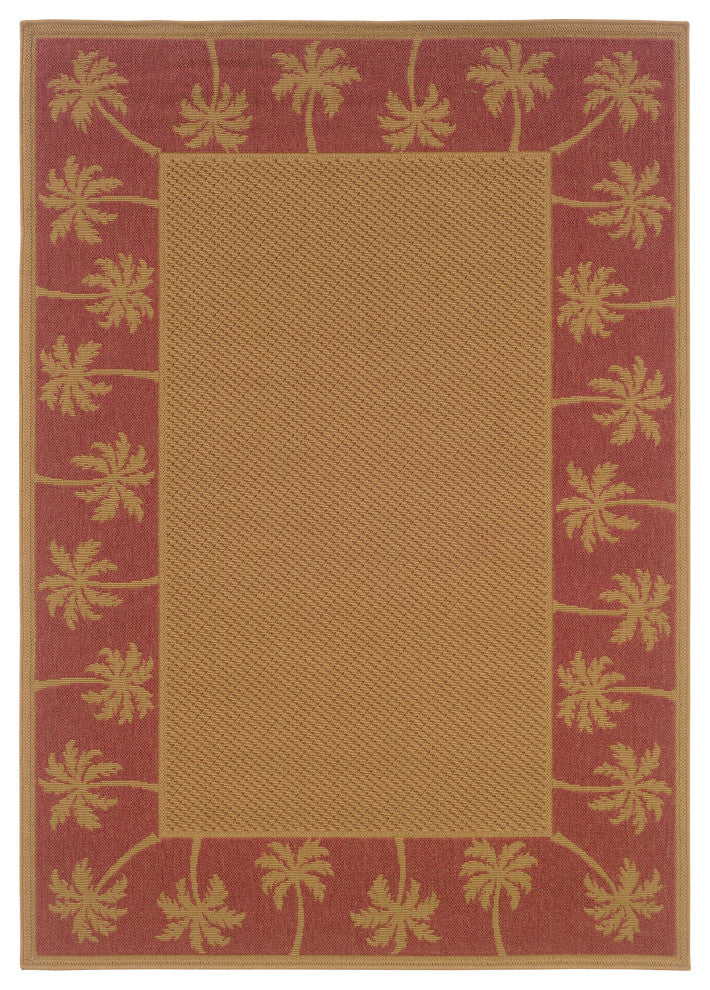 Oriental Weavers Lanai Beige/Red Palm Border Indoor/Outdoor Rug 5'3"X7'6"