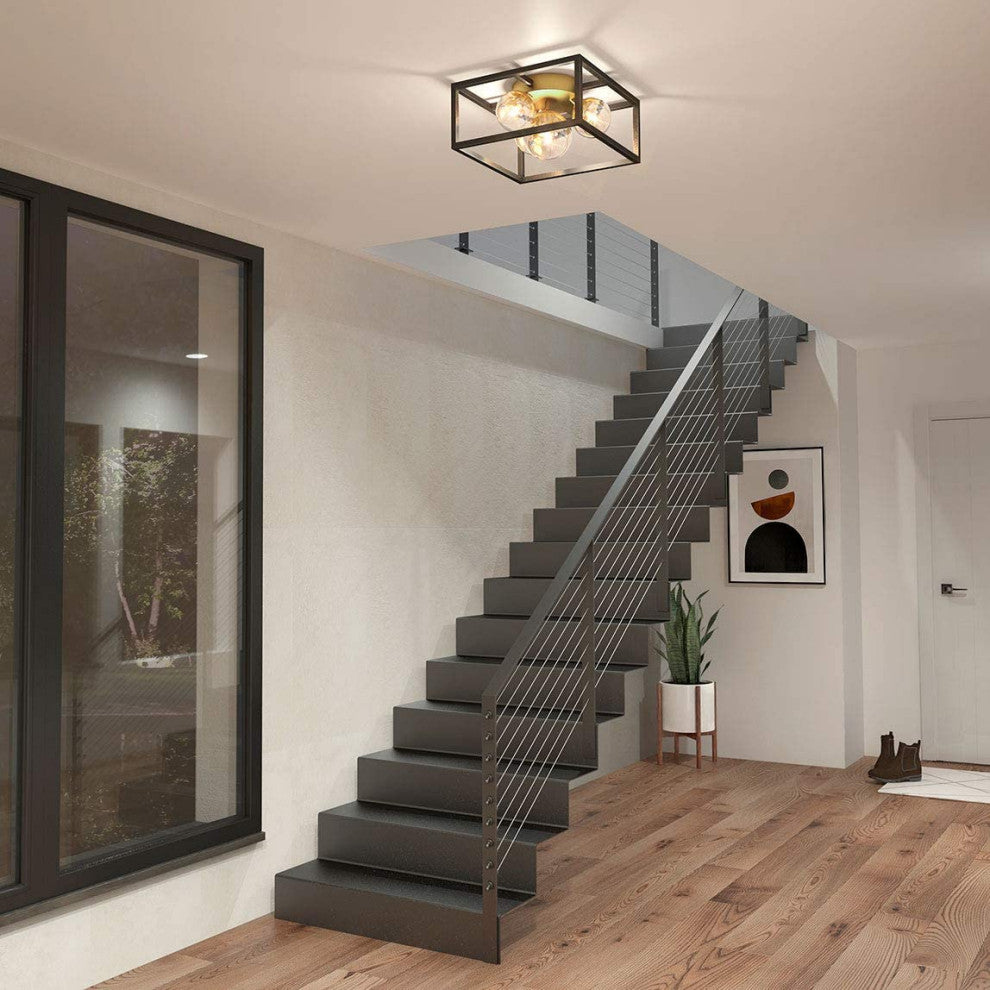 Artika Griffintown Flushmount Light Fixture, Black and Gold