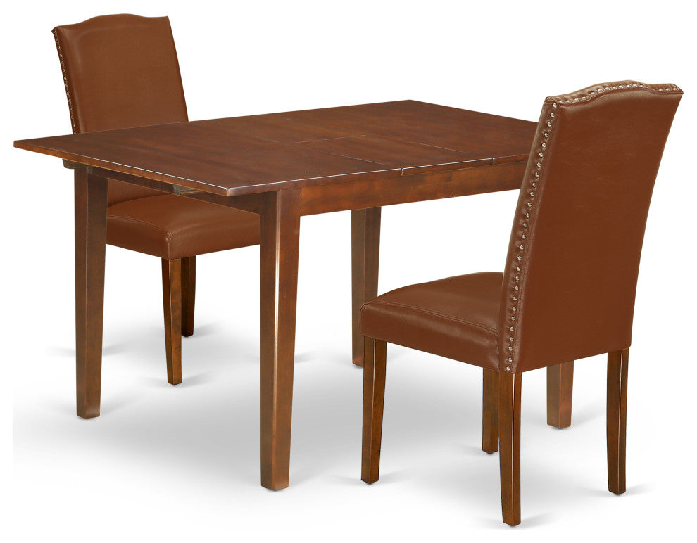 3Pc 42/54" Dining Table, 12 In Butterfly Leaf, Pair Of Parson Chair
