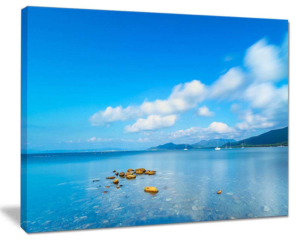 "Rocks in A Blue Panoramic Sea Bay" Seashore Wall Art, 40"x30"