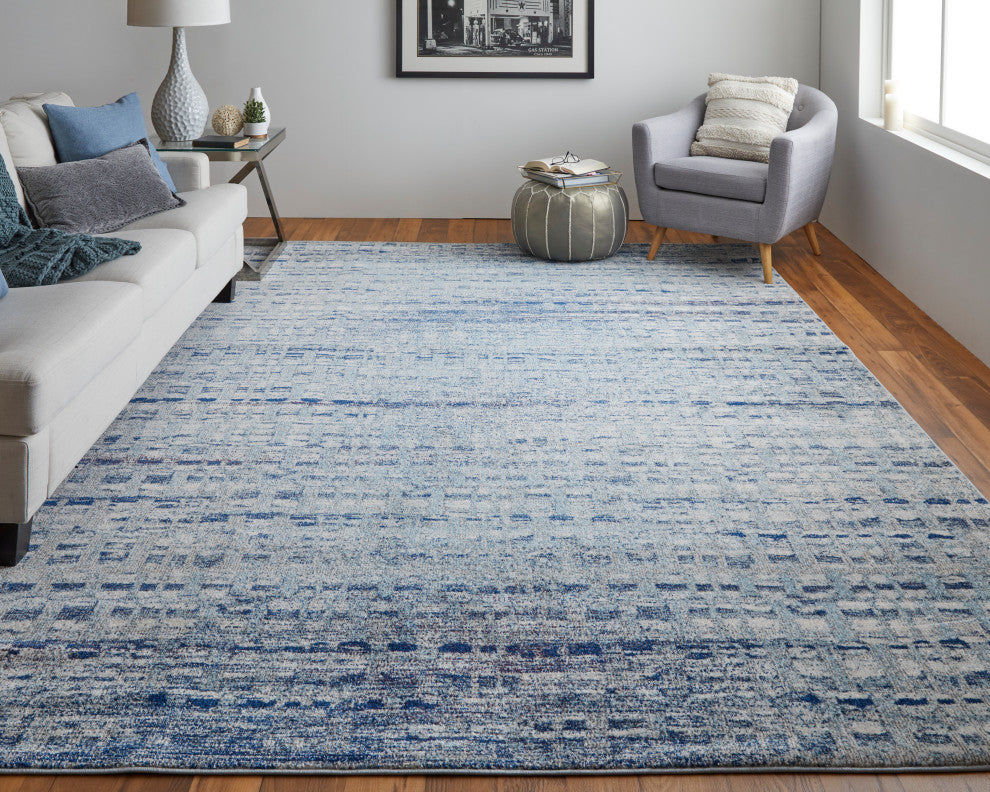 Weave & Wander Adelmo Abstract Contemporary Rug, Blue/Ivory, 3'x5'