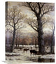 "Deer Foraging, Winter" Stretched Canvas Giclee, 17"x22"