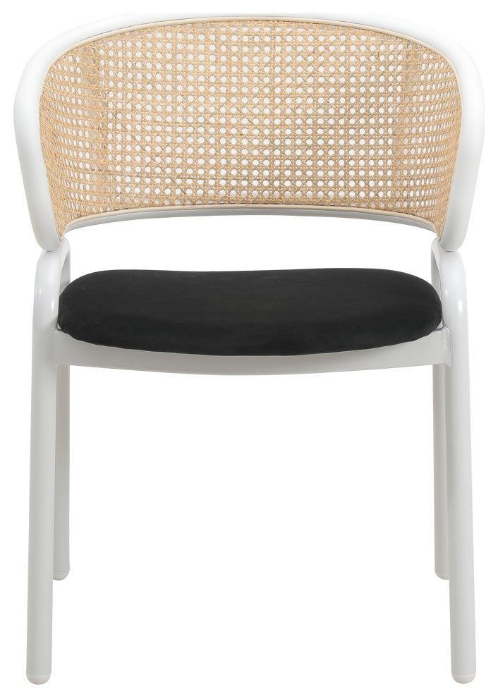 LeisureMod Ervilla Dining Armchair With White Steel Base, Black