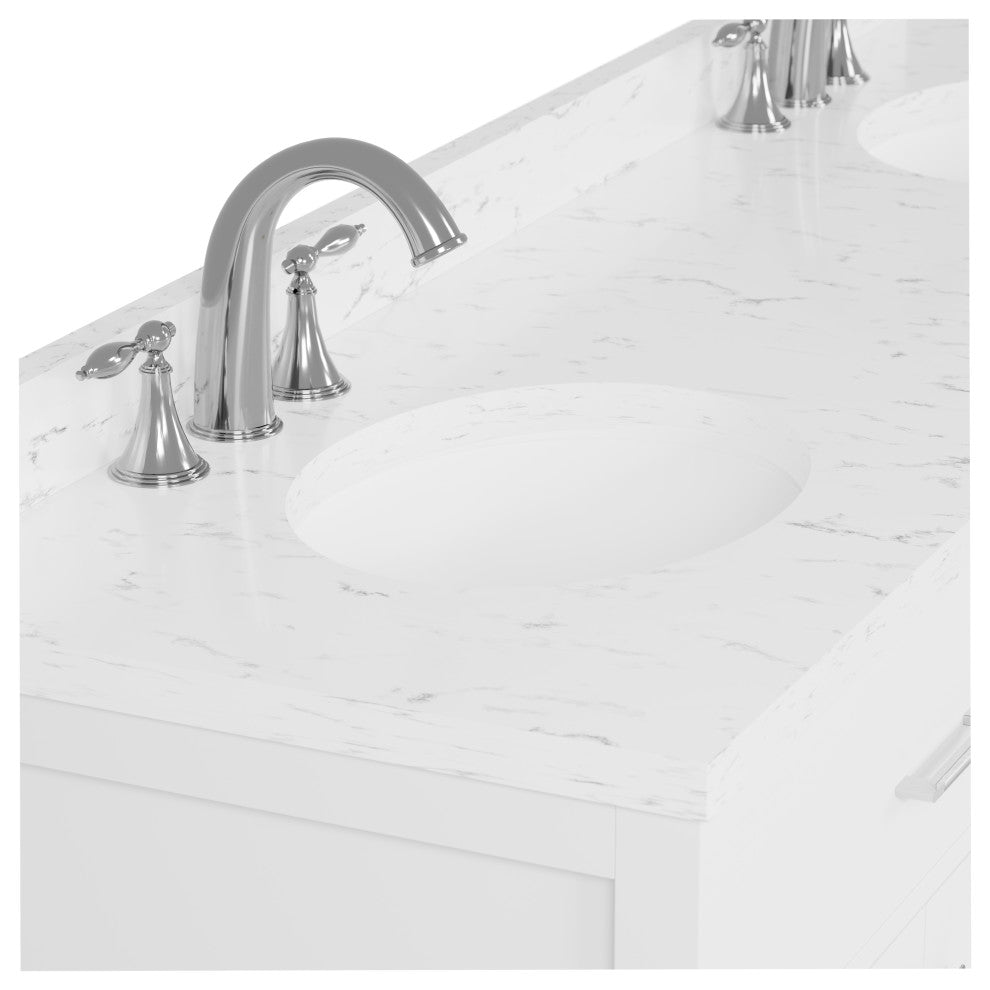 Caroline 72" Double Bath Vanity With Cultured Marble Quartz Top, White