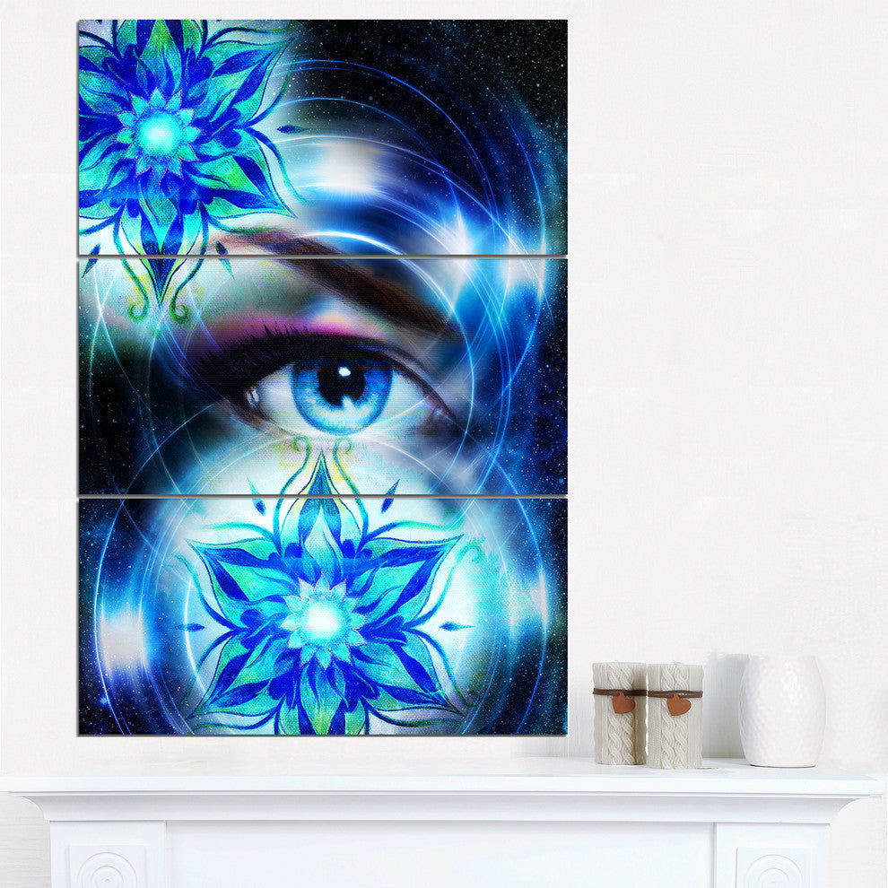 "Woman Eye With Fractal Flowers" Digital Metal Wall Art, 3 Panels, 28"x36"