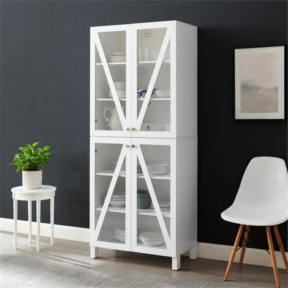 Crosley Furniture Cassai MDF Wood and Tempered Glass Tall Storage Pantry - White