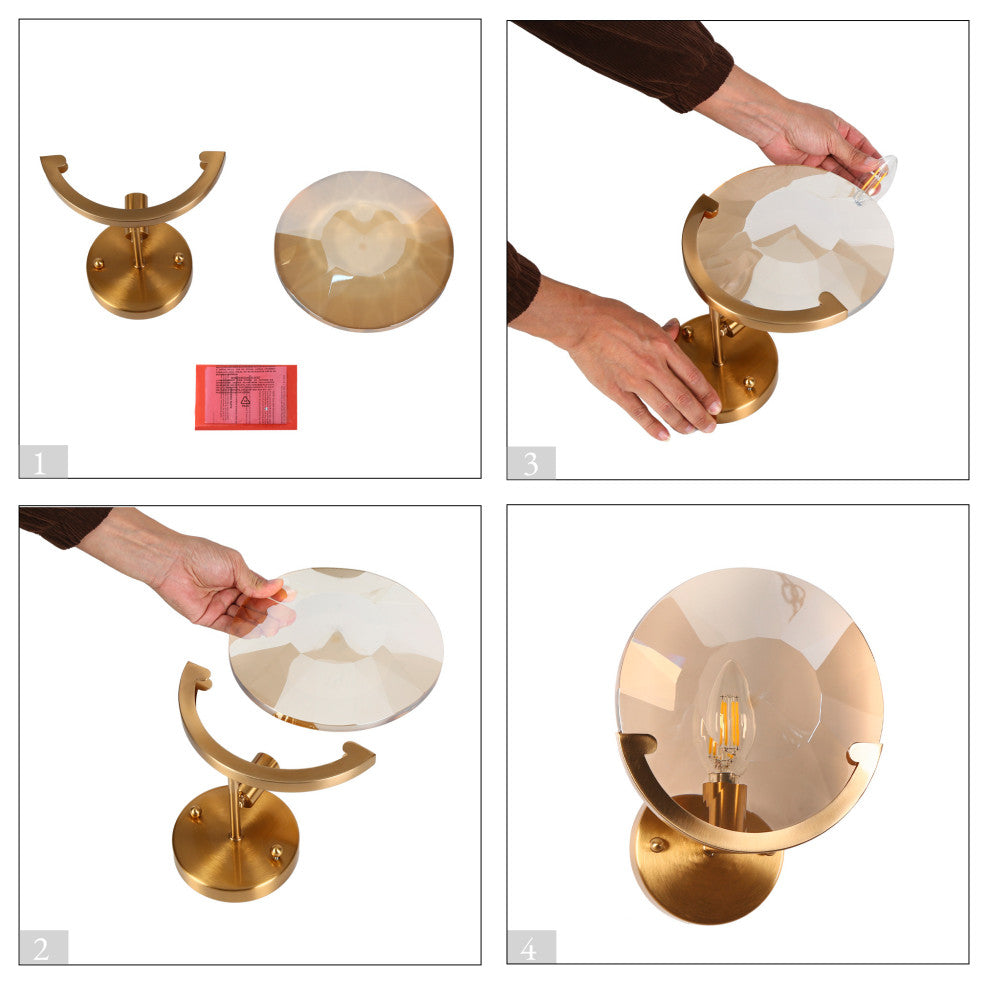 LNC Aedrusson 1-Light 7.9" Modern Geometric Crystal Wall Sconce, Brass