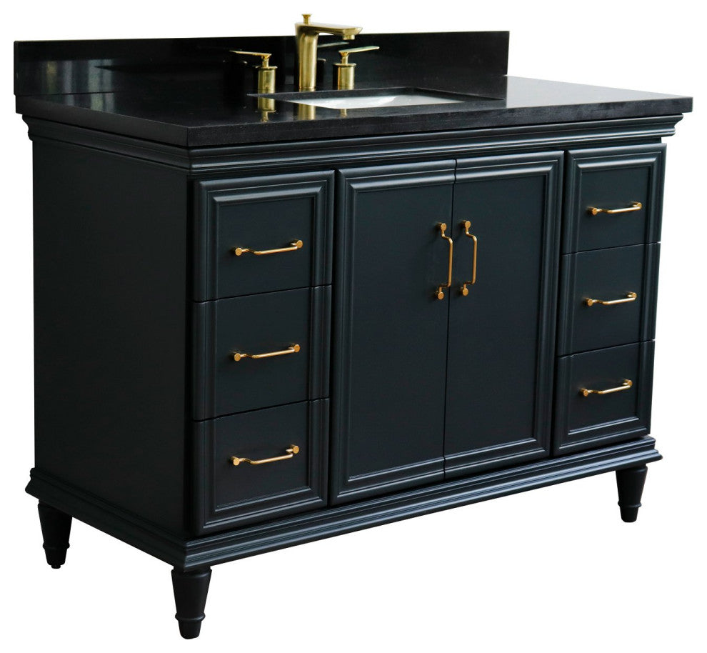 49" Single Sink Vanity, Dark Gray Finish With Black Galaxy Granite