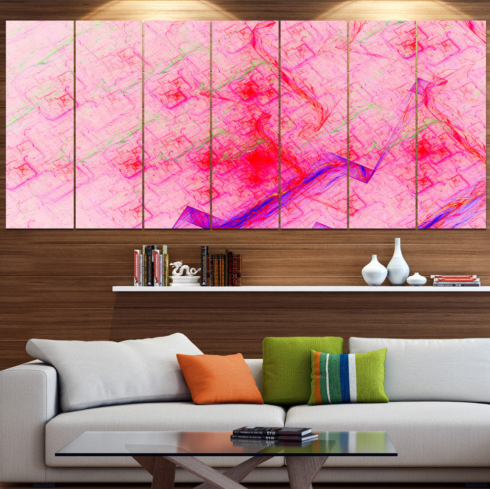 Pink Fractal Electric Lightning, Abstract Art on Canvas, 83"x32", 7 Panels