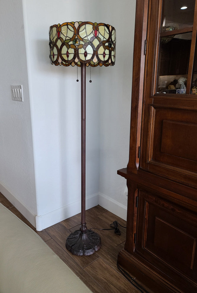 Tiffany Style 2 Light Drum Floor Lamp 63" Tall