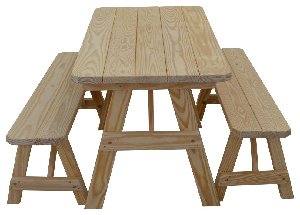 Pine Traditional Table With 2 Benches, Unfinished, 5 Foot, 2 Benches
