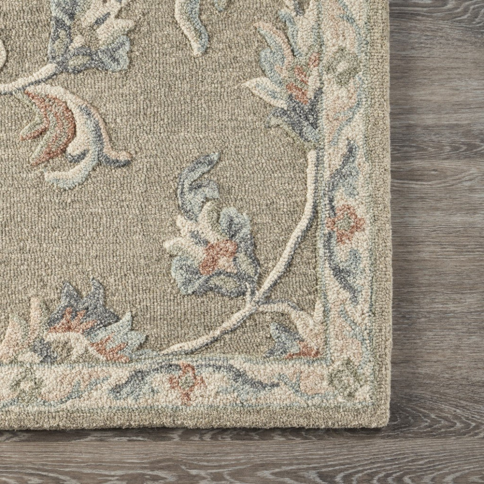 5" x 7' Sage and Cream Filigree Area Rug