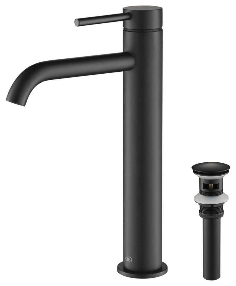 Circular Brass Single Handle Bathroom Faucet KBF1009, Matte Black, With Drain