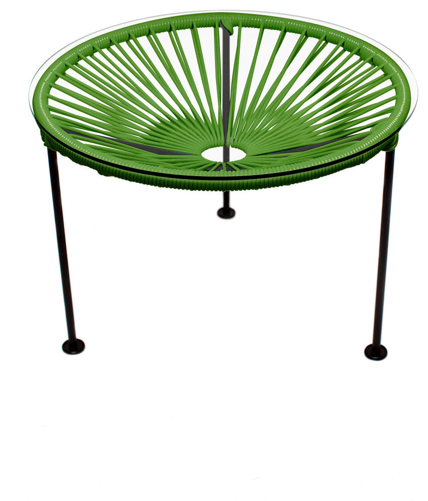 Zicatela Indoor/Outdoor Handmade Side Table, Cactus Weave, Black Frame