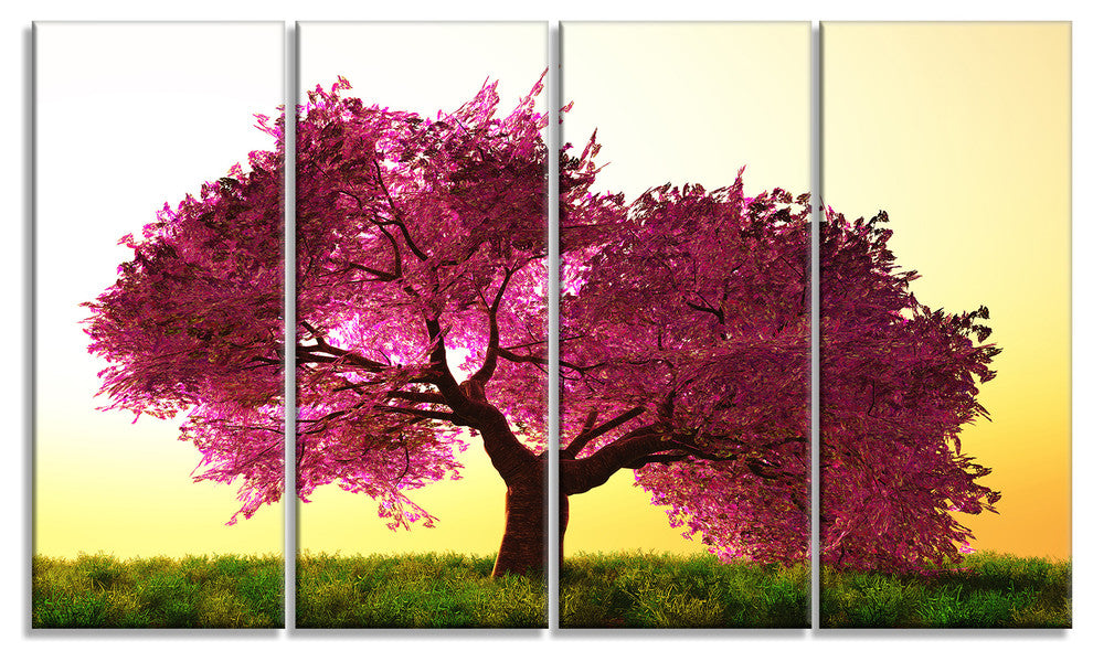 Cherry Blossom in Beautiful Garden, Landscape Canvas Print, 48"x28", 4 Panels