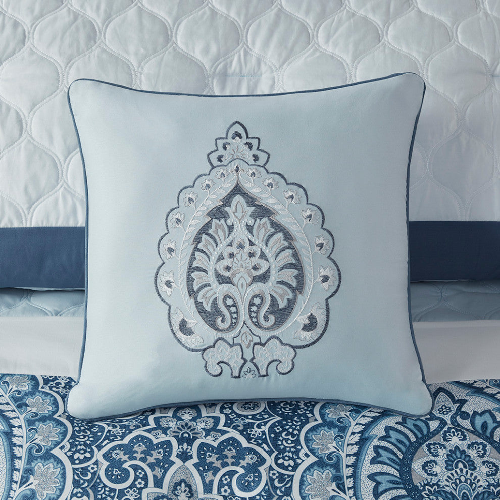 Shawnee Traditional Diamond Quilting 8-Piece Comforter Set, Blue, Queen