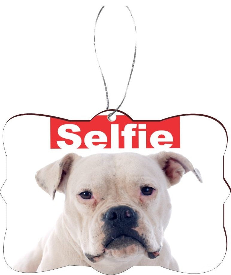 Selfie American Bull Dog Design Rectangle Christmas Tree Ornament