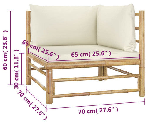 vidaXL Patio Lounge Set Sofa Couch 4 Piece with Cream White Cushions Bamboo