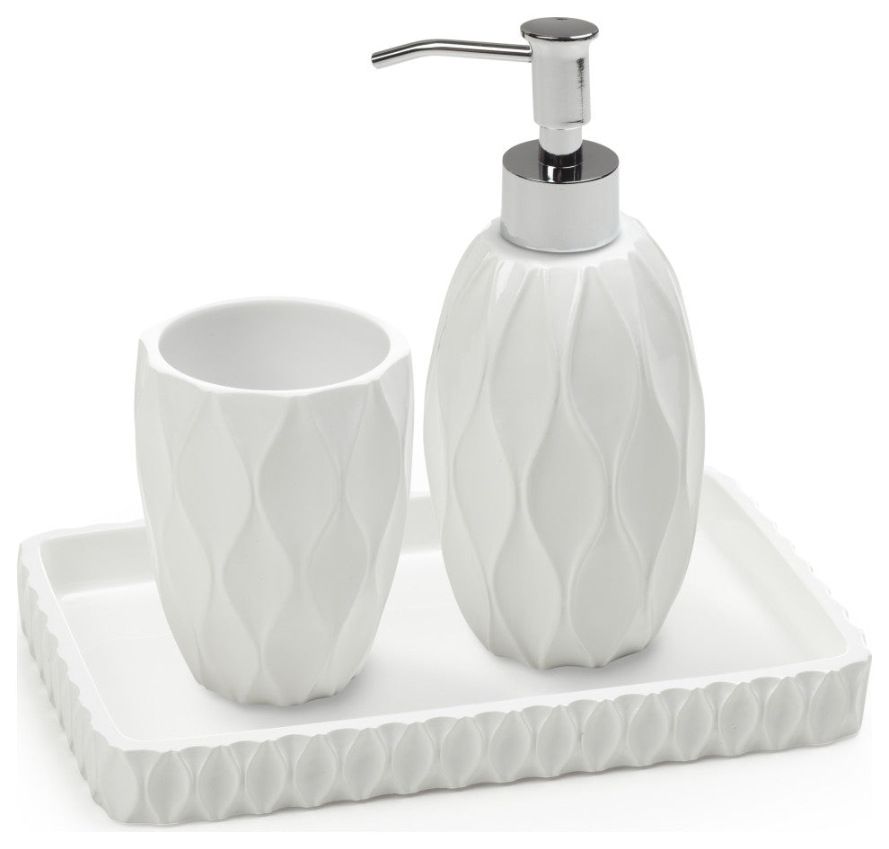 Wave, White, 3-Piece Bathroom Accessory Set