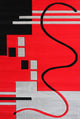 Red and Gray Living Room Area Rug, Machine Made, 3'x8'