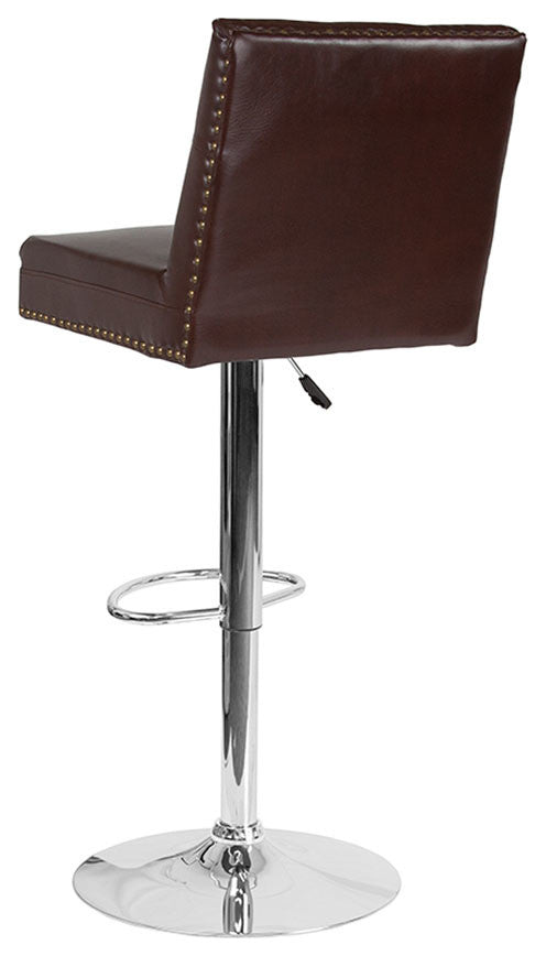 Ravello Contemporary Adjustable Height Barstool, Brown Leather
