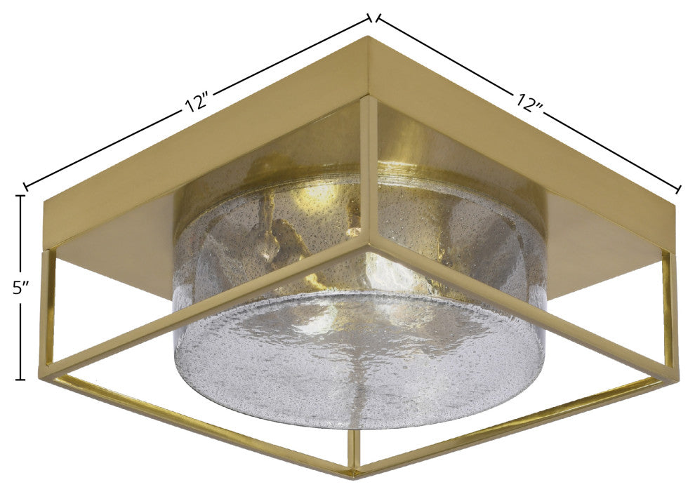 12" 2-Light Flush Mount Light, New Age Brass, Smoke Bubble Glass