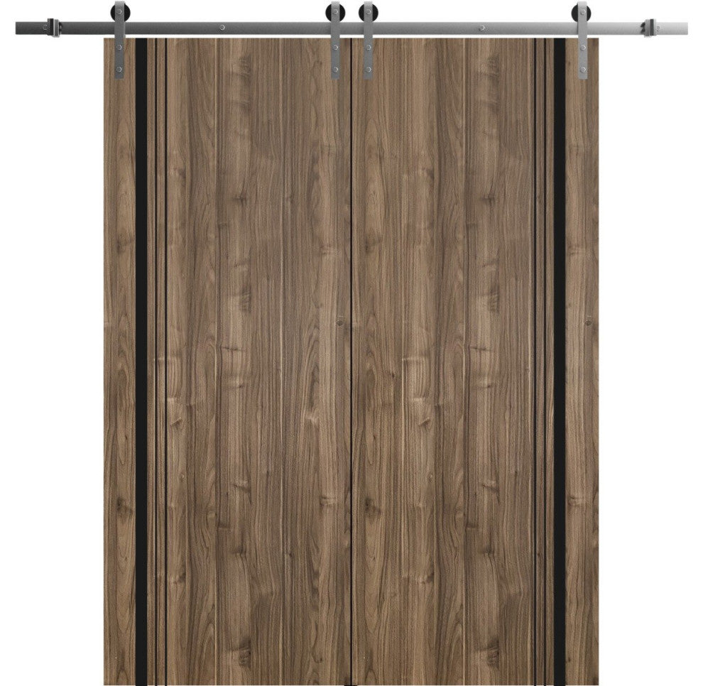 Sturdy Double Barn Door 84 x 96 with | Planum 0011 Walnut with  | 14FT