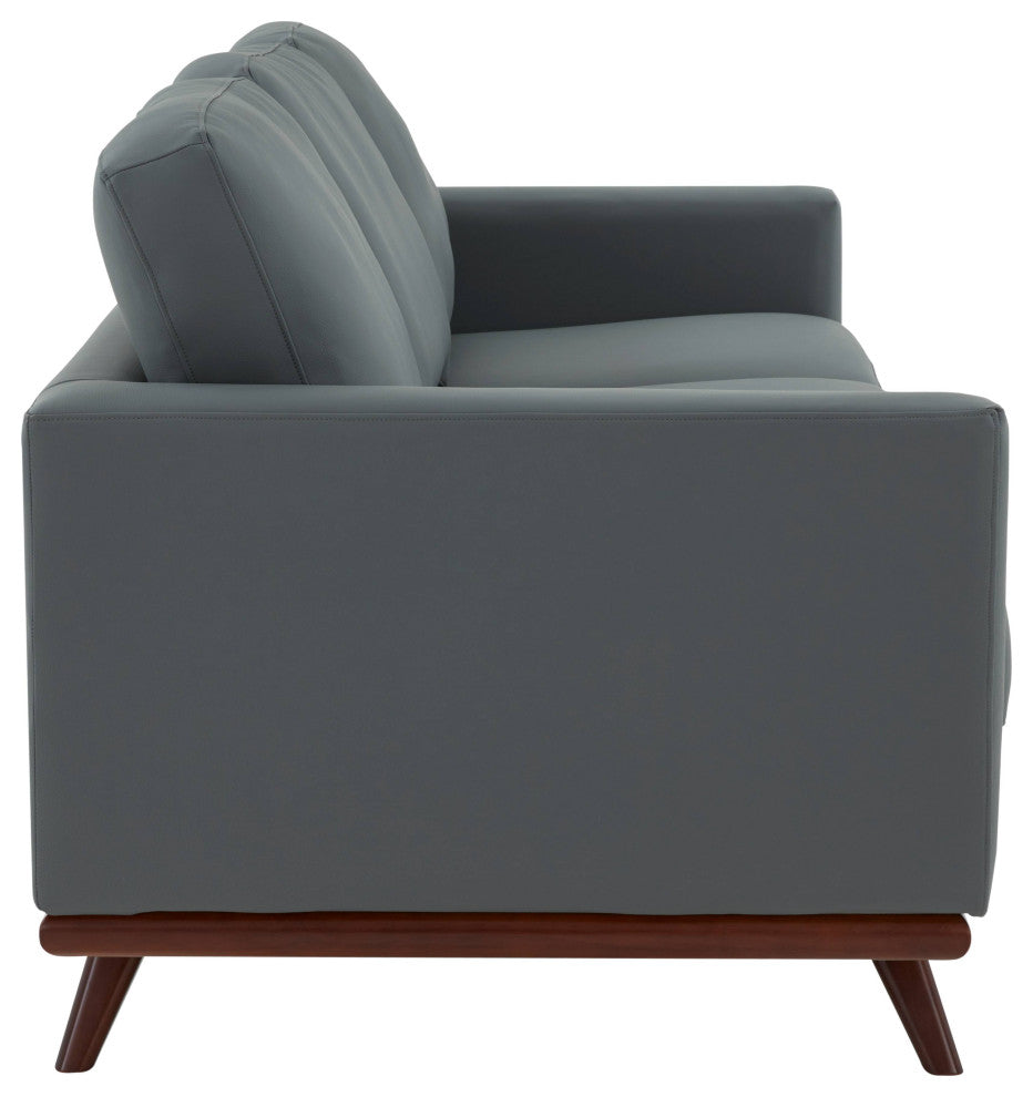 LeisureMod Chester Mid-Century 3-Seater Leather Modern Sofa, Gray