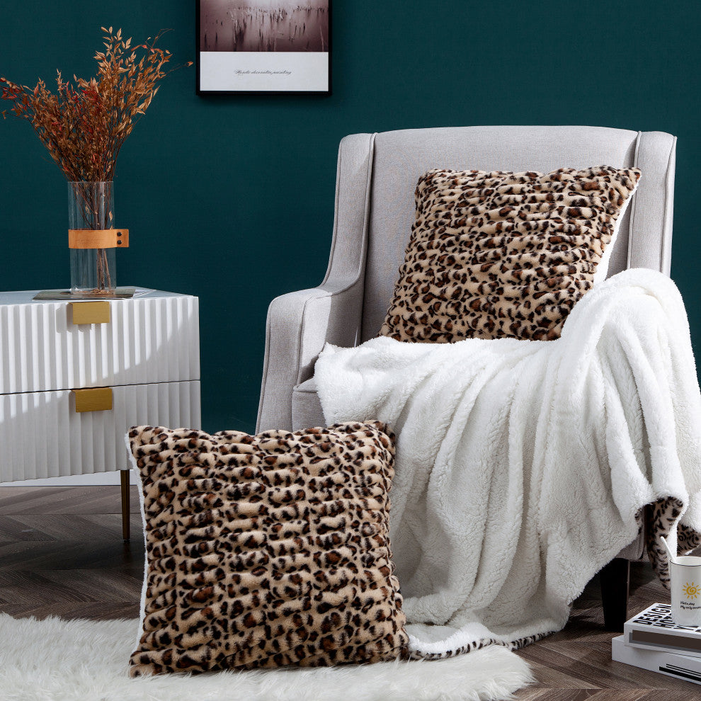 Faux Fur Shar Pei Pillow Shell 2 Piece Set, Leopard