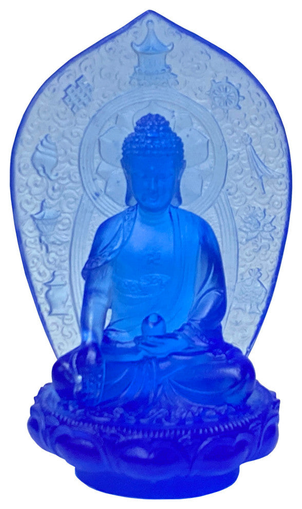 Crystal Glass Pate-de-Verre Blue Gautama Amitabha Shakyamuni Statue Hws1816