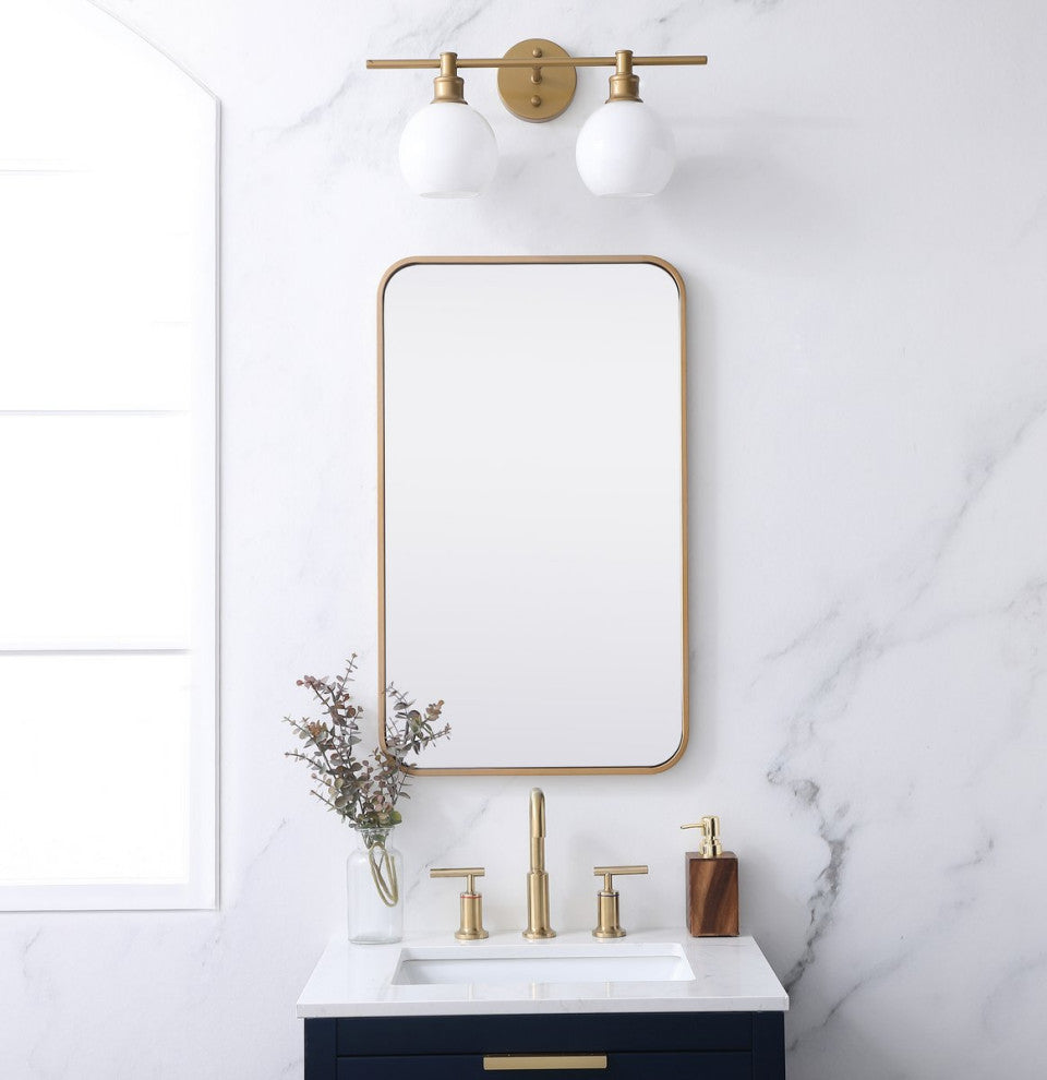 Ellis Soft Corner Metal Rectangular Mirror, Brass, 18"x30"