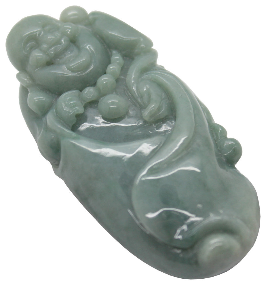 Green Jade Pendant Happy Buddha, Laughing Buddha Figure