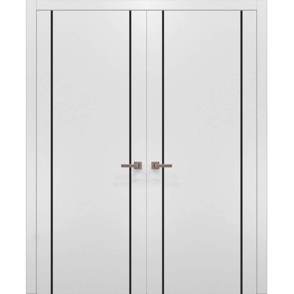 Solid French Double Doors 64 x 80 | Planum 0016 White Silk with