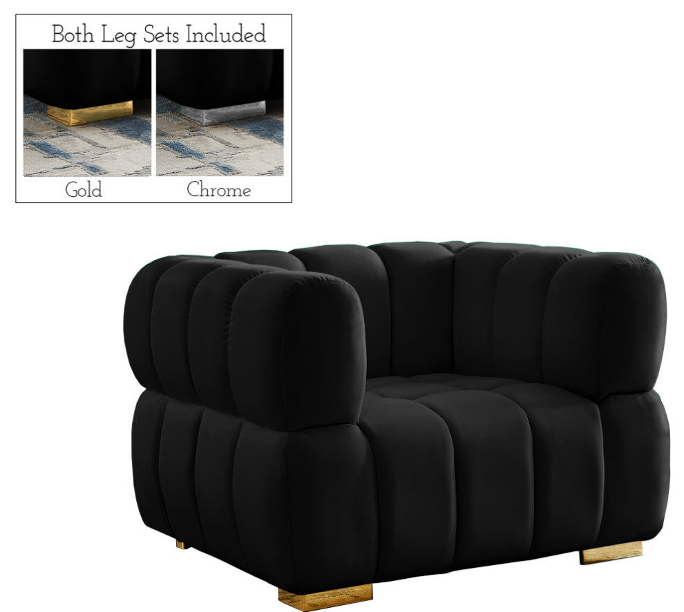 Gwen Velvet Upholstered Chair, Black, Chair