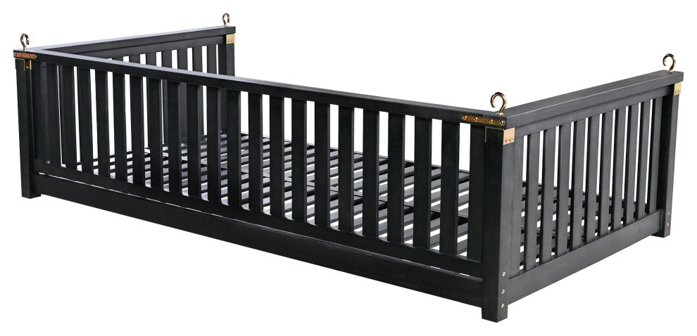 GDF Studio Acacia Wood Twin Size Garden Porch Swing Bed, Black