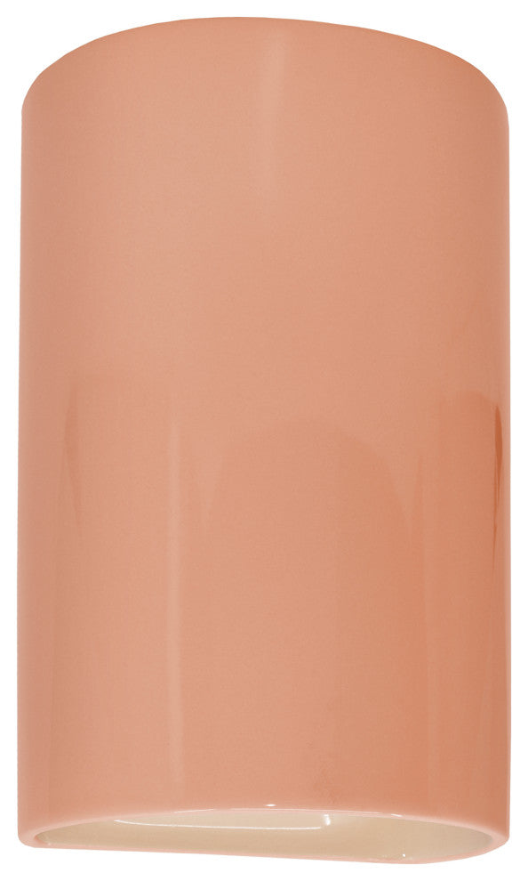 Ambiance LED Outdoor Small Ceramic Cylinder Wall Sconce with Open Top & Bottom, Gloss Blush