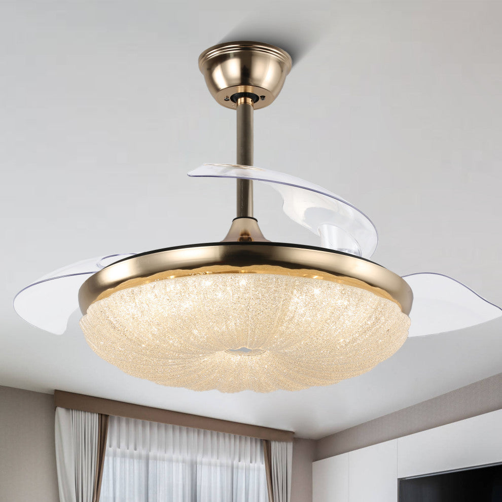 CurveCurio 42" Retractable Ceiling Fan with Matte Gold Finish & LED Lights