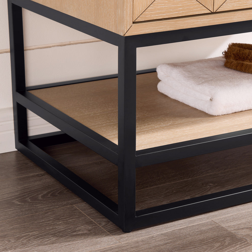 Milagro Bath Vanity With Top, Washed Ash Grey, Matte Black Base, 72", No Mirror