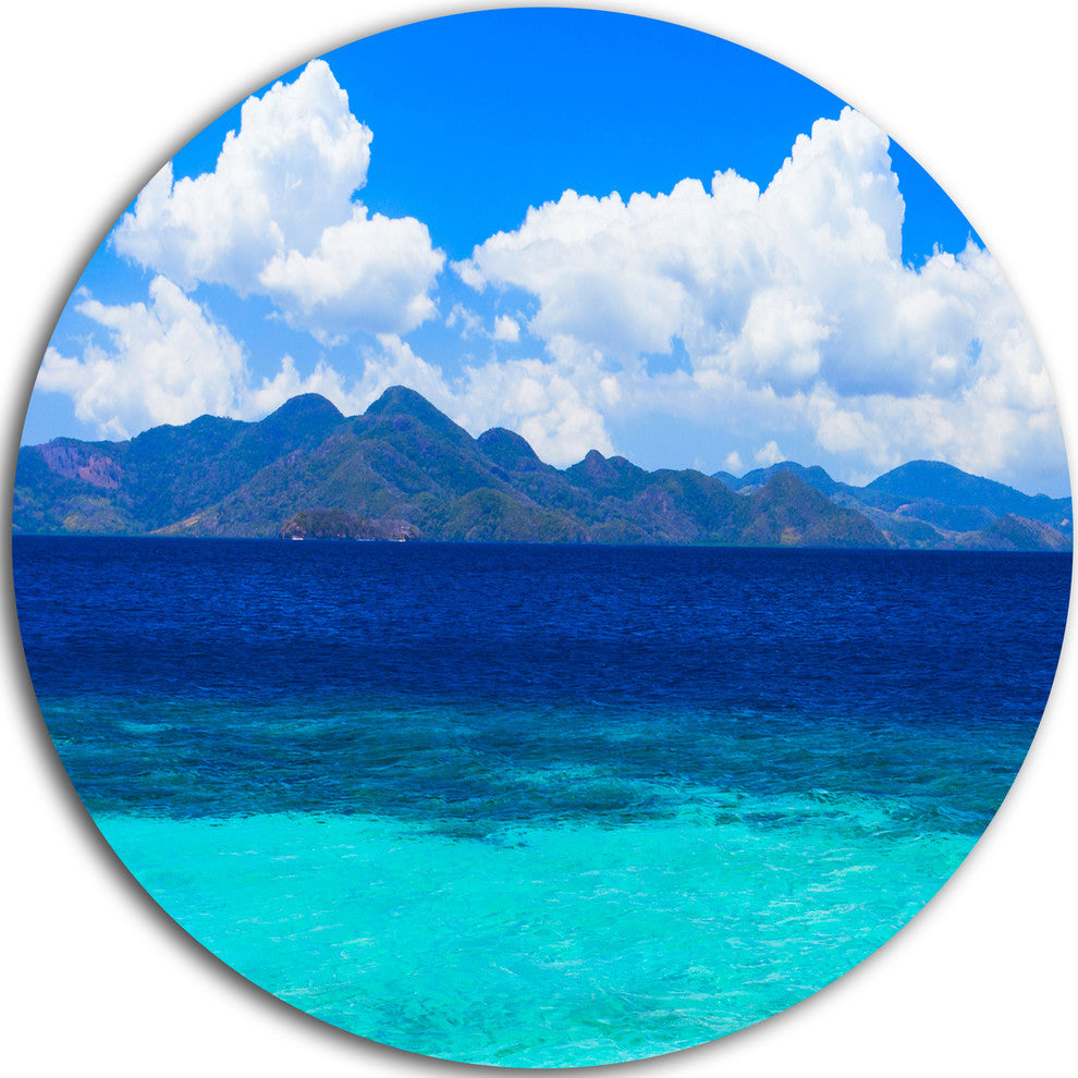 Beauty Blue Beach, Seashore Large Disc Metal Wall Art, 38"