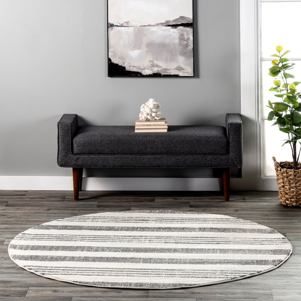 Nuloom Contemporary Geometric Parallels Rug, Grey 5'3"Round