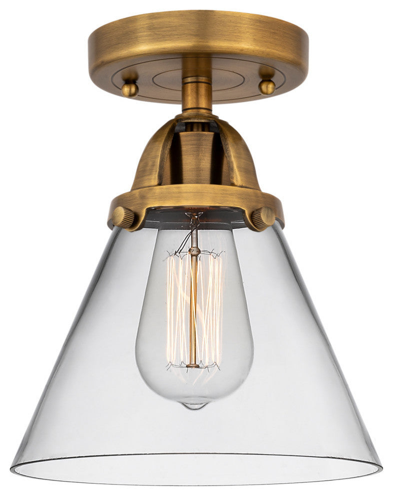 Large Cone Semi-Flush Mount, Brushed Brass, Clear, Clear